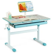 Costway Height-Adjustable Kids Desk Children Study Table with Tilt Desktop \u0026 Book Stand Blue